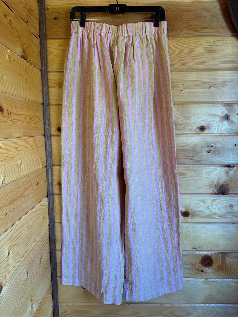 Zara Pink and Tan Striped Wide Leg Linen Pants